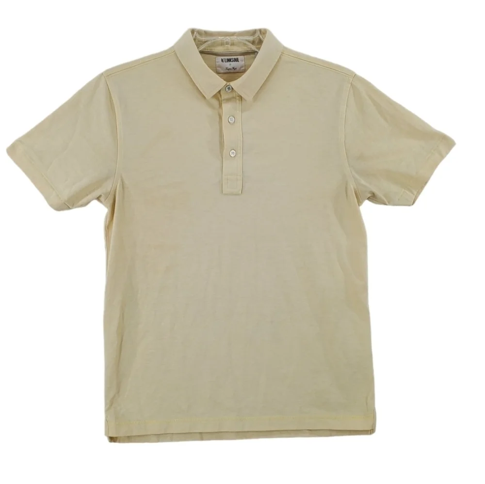 Linksoul Polo Shirt Mens S Yellow Short Sleeves Tempus Fugit Luxury Cotton - Picture 1 of 11